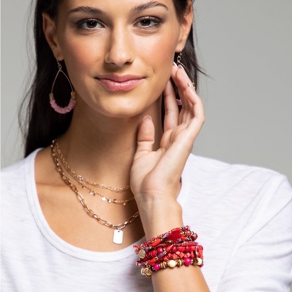 Multi Strand Cayenne Red Bohemian Stretch Bracelet NWT - Picture 3 of 9